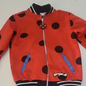 Miraculous Ladybug Girls Zip Up Sweater M Red & Black Polka Dot Jacket Character